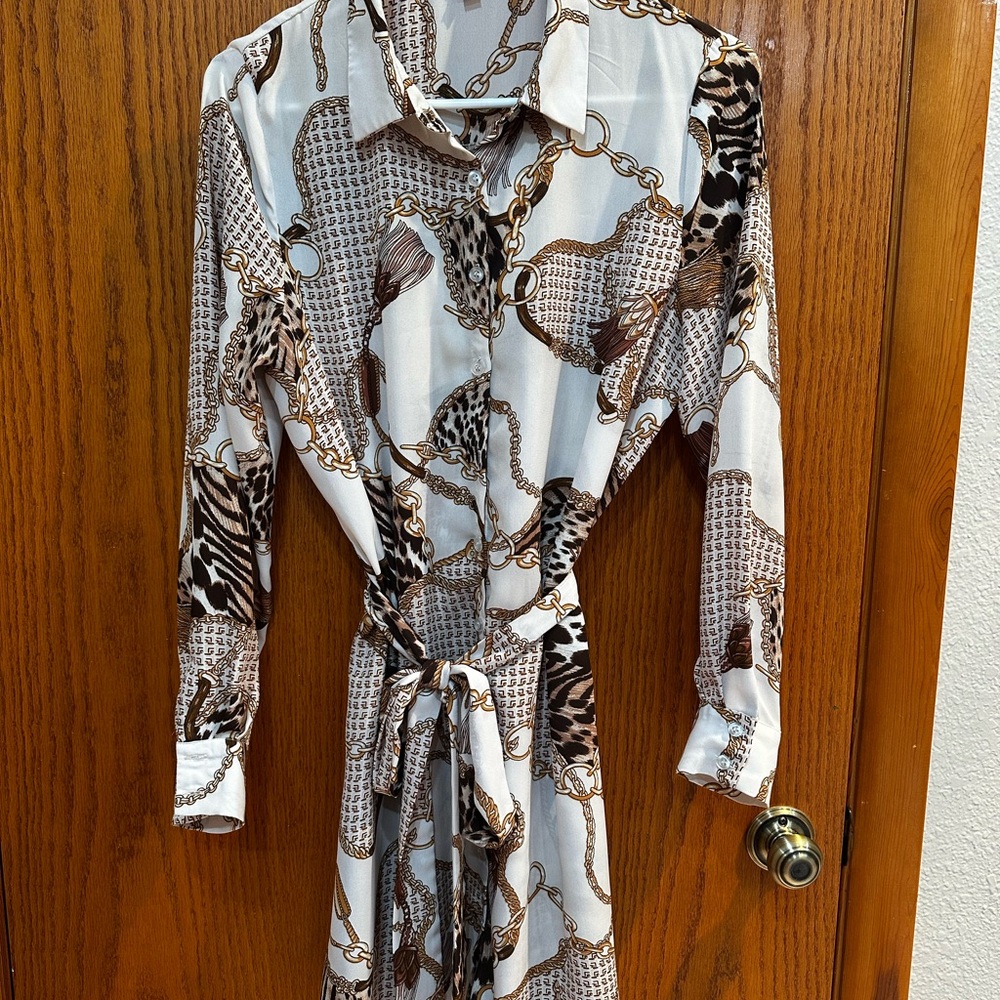 Chic Animal Print Belted Dress